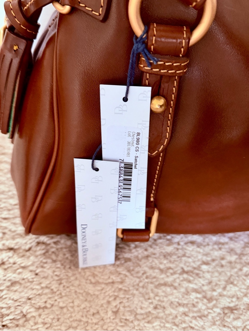 NEW:Dooney & Bourke Florentine Chestnut Brown Leather Satchel with Gold Hardware - Picture 2 of 7